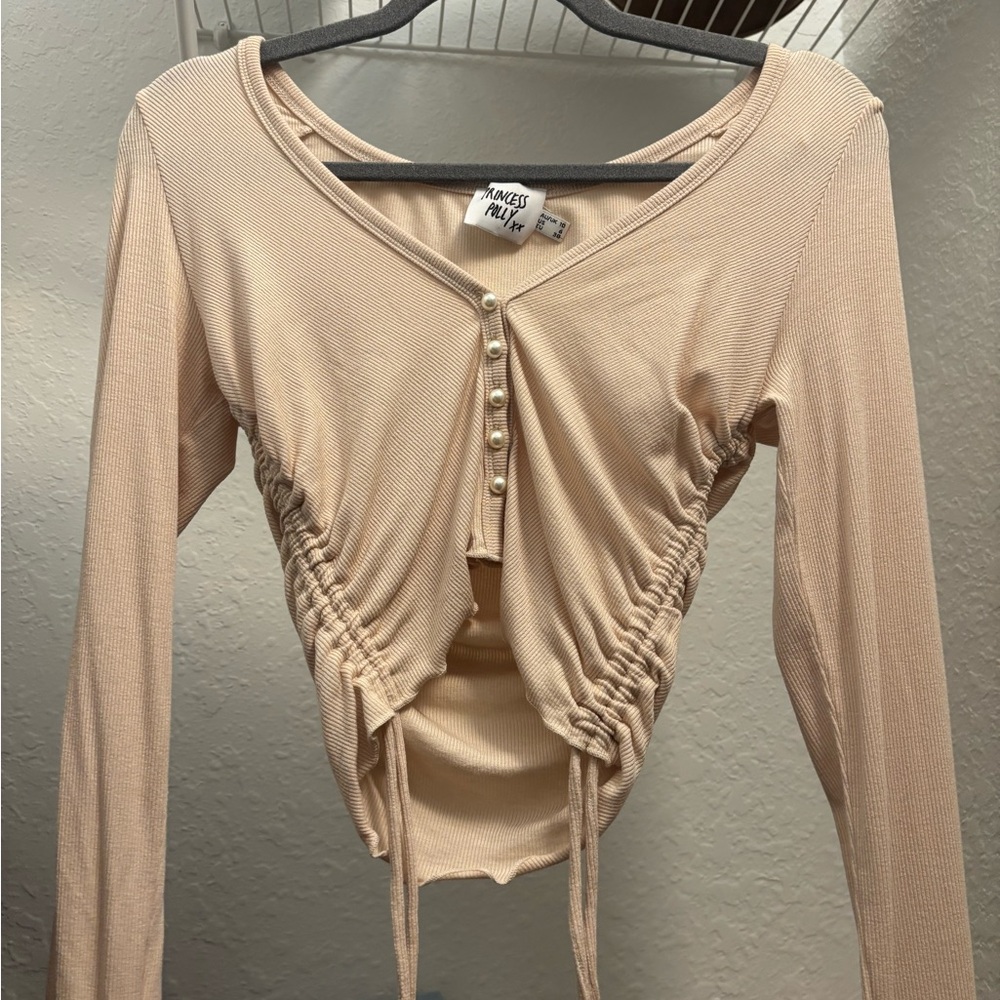 Princess Polly Cream Ruched Button-Up Blouse